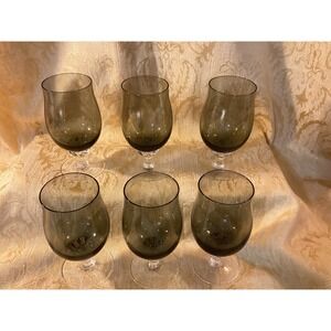 Noritake Sasaki Smoke Coronation Cordial Glasses w/ Twisted Stem - Set of 6-Mint